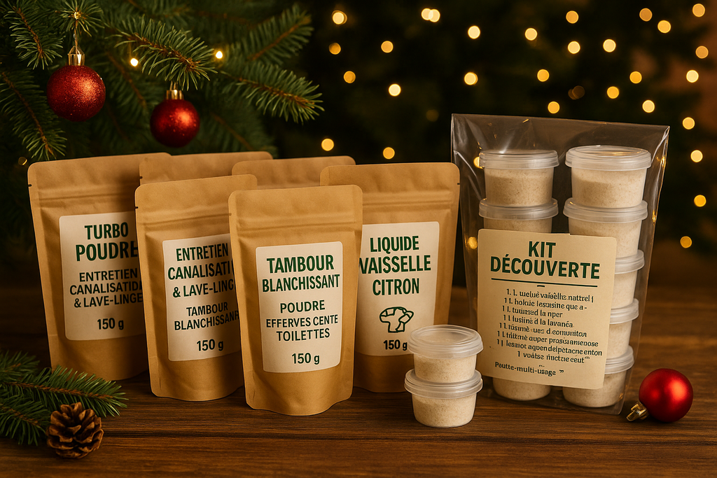 Coffret Découverte – Édition Limitée Noël Performance -  300 machine et 45 utilisation de nos  poudre  multi-usage 

Artisanat local • Le Bazar d’Emma